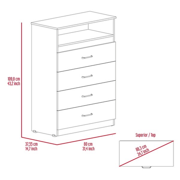 Simplicity 4-Drawer 1-Shelf Dresser， Modern Storage Cabinet， Superior Top， Storage Dressers Organizer for Living Room Bedroom - - 37828126