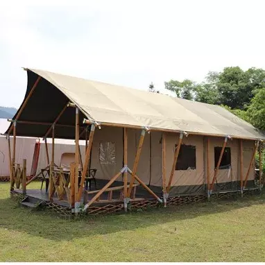 outdoor large glamping prebuilt yurt house Luxury Hotel project safari tent supplier wooden pole resort camp tent beach tent