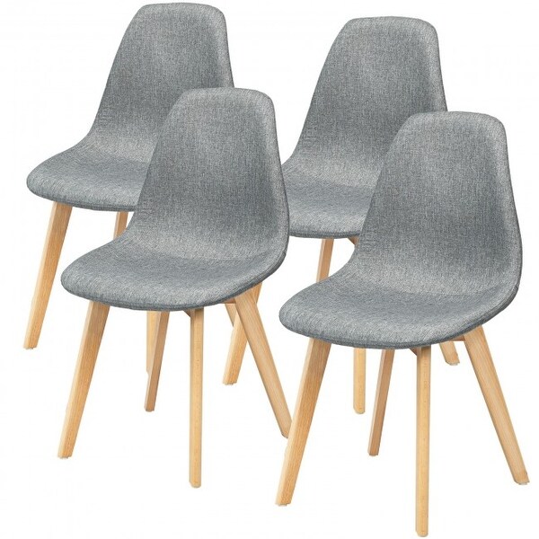 4Pcs Modern Dining Chair Set with Wood Legs and Fabric Cushion Seat - 20