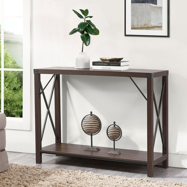 Ledel Rustic Wood Console Table With Storage Shelf