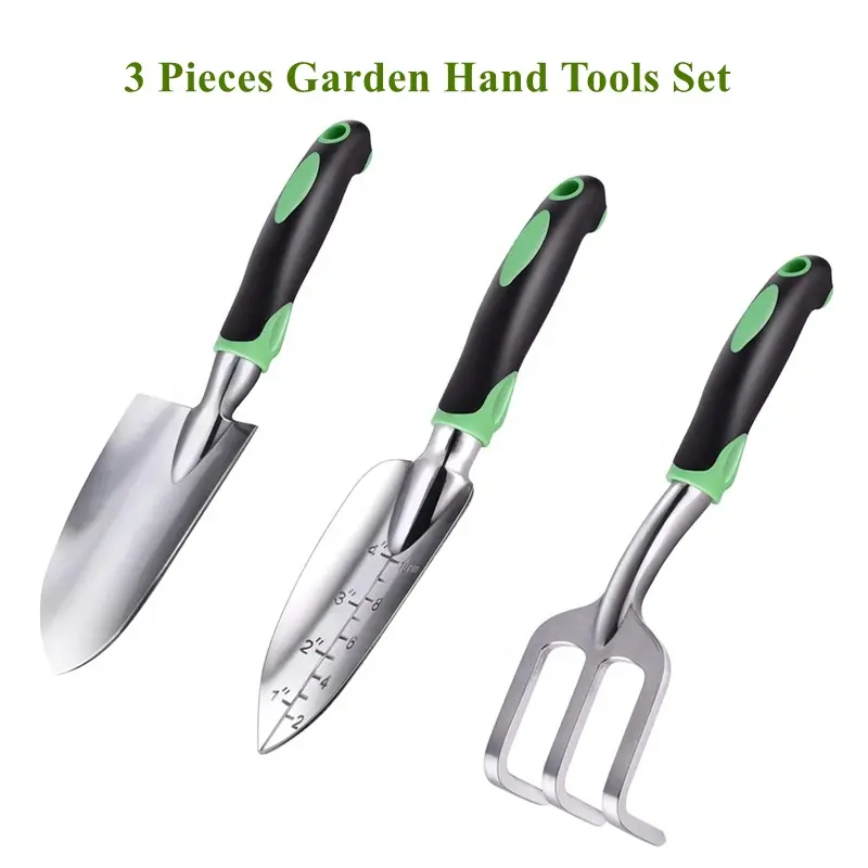 Customized 3 Pieces Heavy Duty Garden Hand Tools Trowel Transplanter Cultivator Rake Shovel