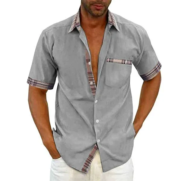 Men's Casual Plaid Collar Button Summer Shirt