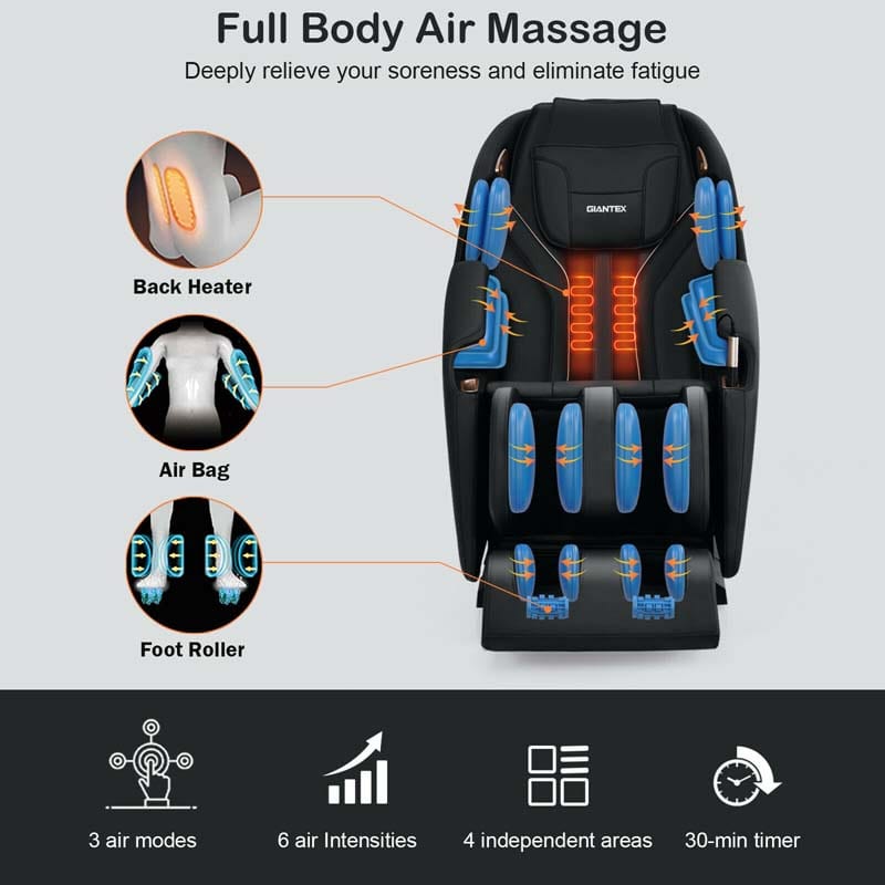 Assembly-Free SL Track Full Body Zero Gravity Massage Chair Recliner with Back Heater