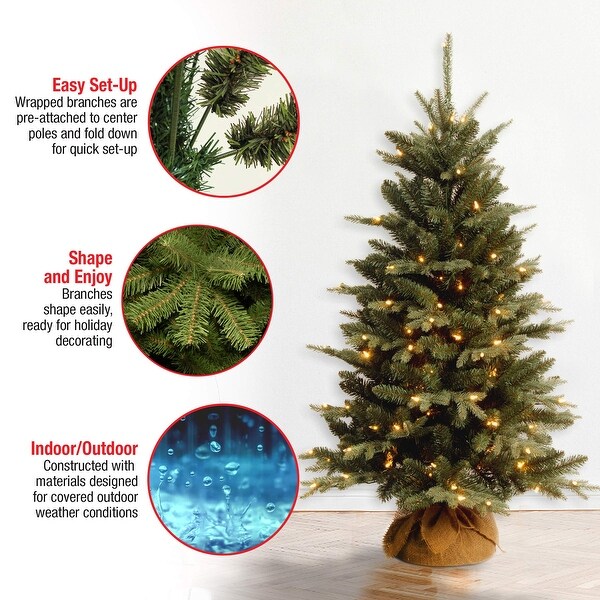 4 ft Prelit Artificial Mini Christmas Tree | Includes Small Lights and Cloth Bag Base | for Tabletop or Desk