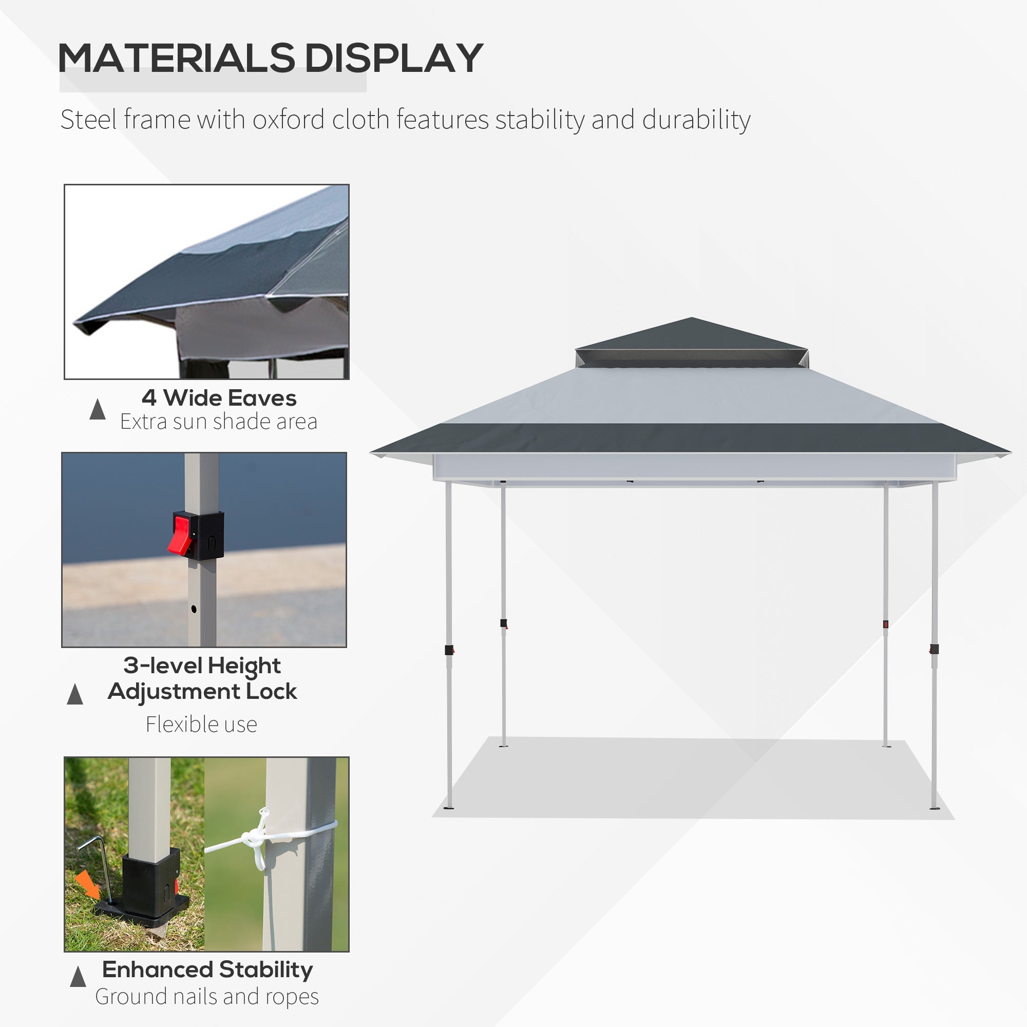 Outsunny 12' x 12' Pop Up Canopy Tent with Netting and Carry Bag, Instant Sun Shelter, Tents for Parties, Height Adjustable, for Outdoor, Garden, Patio, Gray