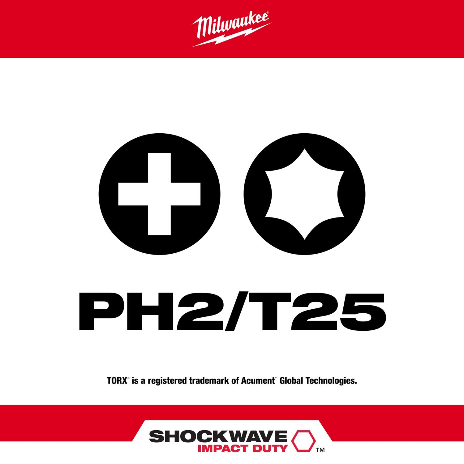 MW Shockwave Phillips/Torx PH2/T25 X 2-3/8 in. L Impact Double-Ended Power Bit Steel 1 pc