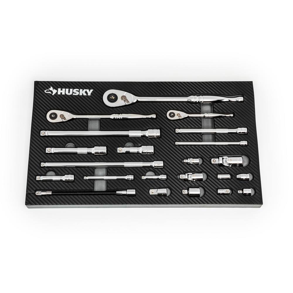 Husky 14 in. 38 in. and 12 in. 144-Position Ratchet and Accessory Set in EVA (22-Piece) H144RAT22PCEVA