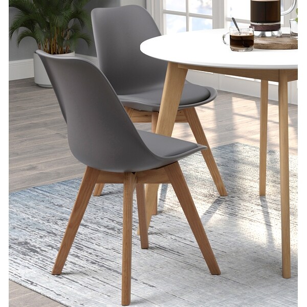 Mid-Century Modern Design Grey with Oak Legs Dining Chairs (Set of 2)