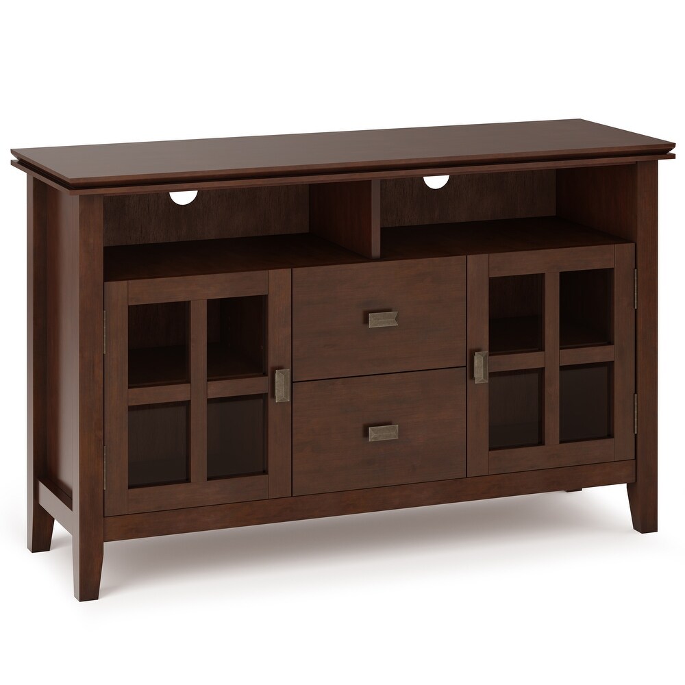 WYNDENHALL Stratford SOLID WOOD 48 inch Wide Contemporary TV Media Stand in Russet Brown For TVs upto 55 inches