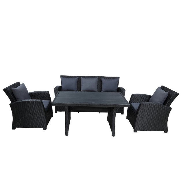 4 Pcs Outdoor Rattan Conversation Set Patio Sofa Seating Group With Cushions Black modernluxe