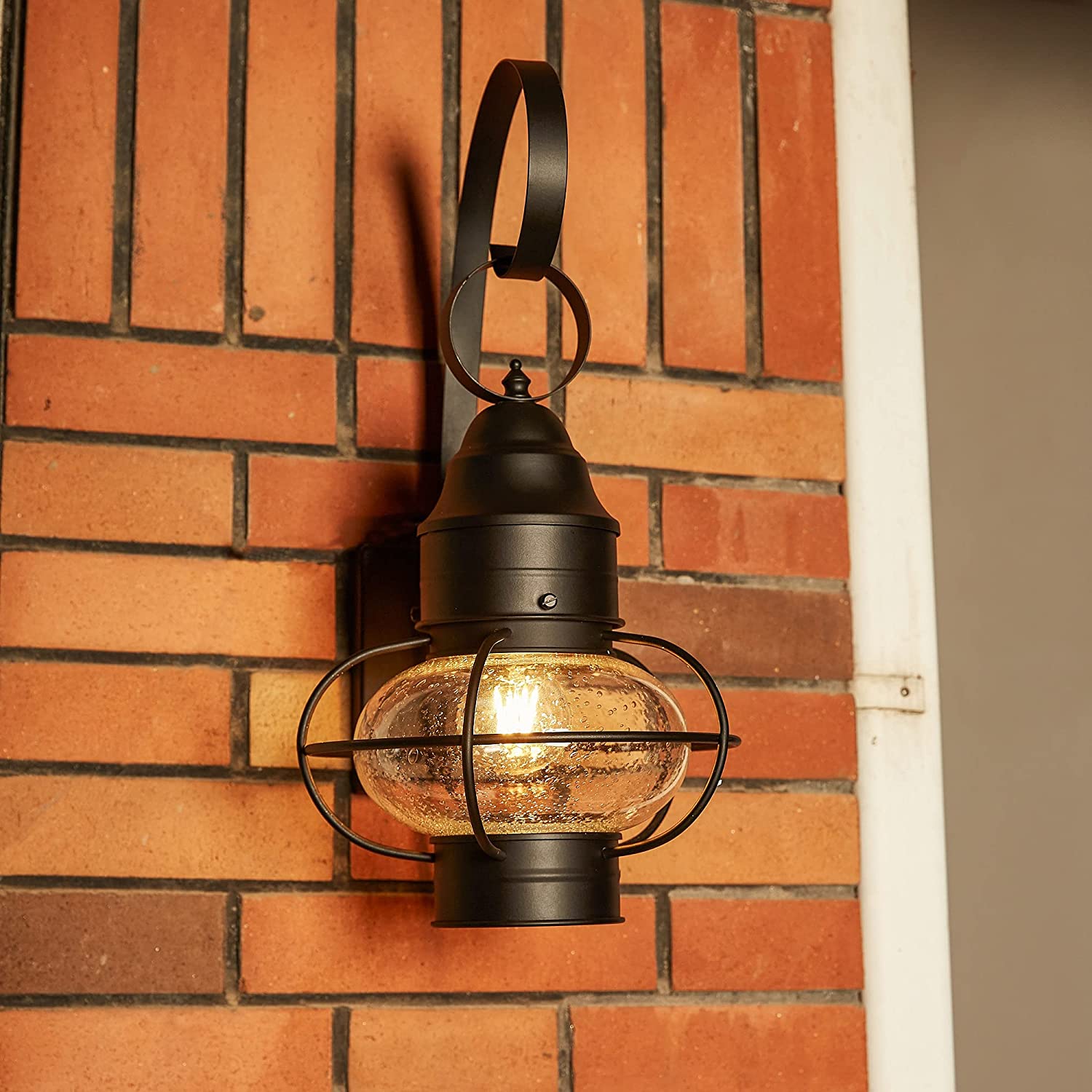 UIXE Black Wall Sconce Light, Outside Lamp Lantern, Exterior Porch Light Fixtures w/Seed Glass for Outdoor Doorway Patio