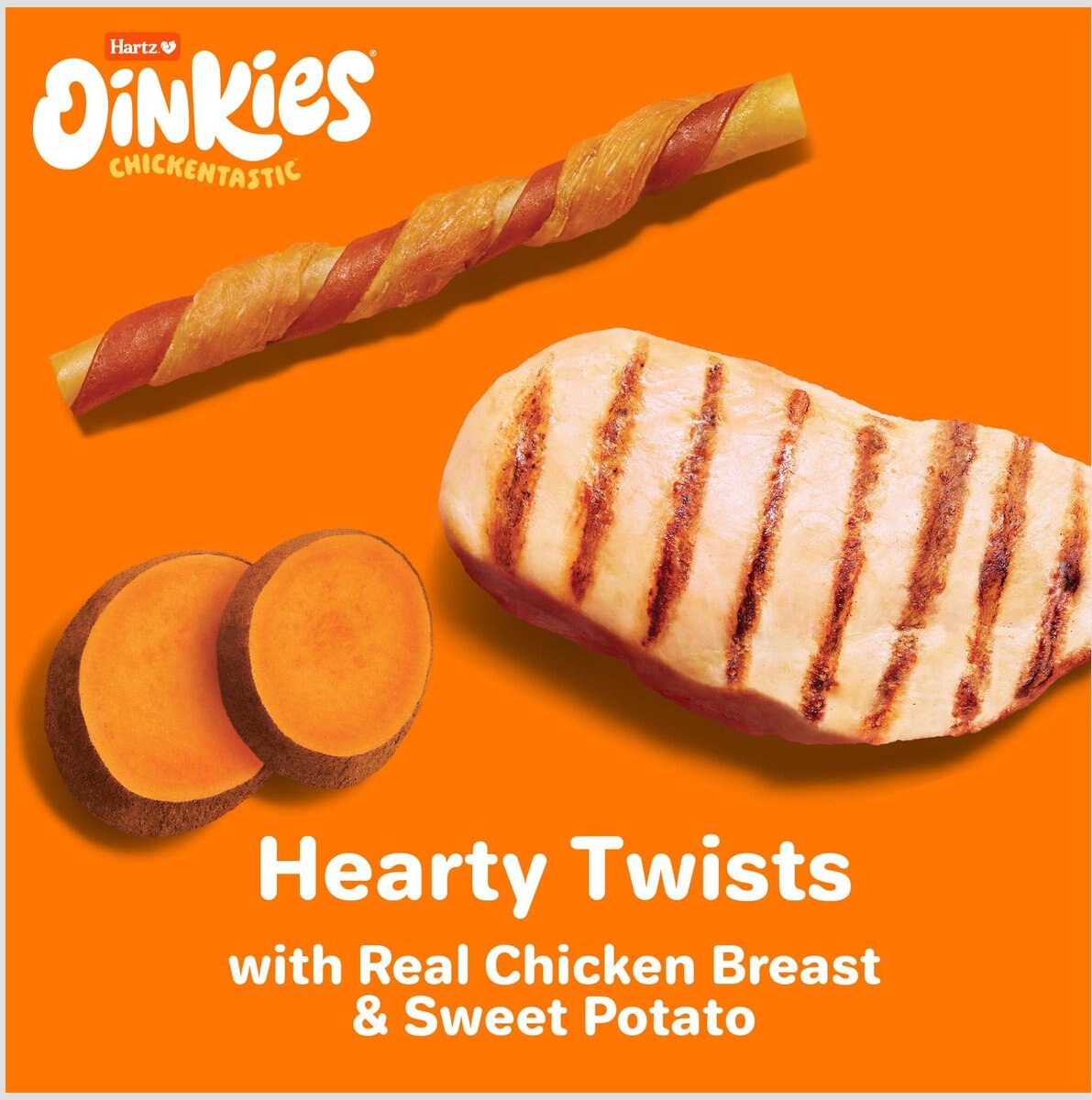 Hartz Oinkies Chickentastic Hearty Twists Natural Chew Dog Treats， 24 count