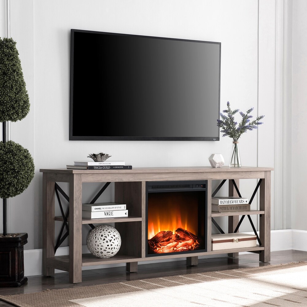 Sawyer TV Stand with Log Fireplace Insert