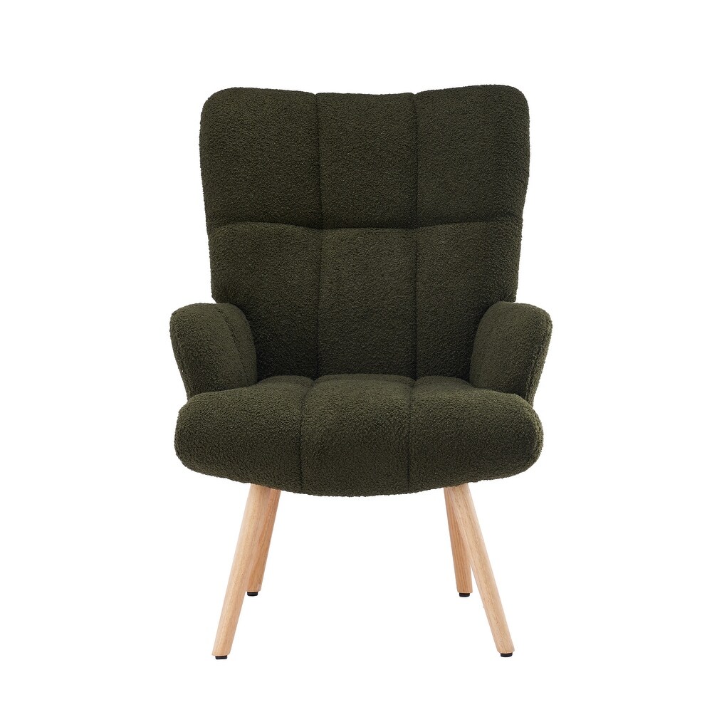 FERPIT Modern Accent Chair Upholstered Teddy Velvet Chair with Solid Wood Legs