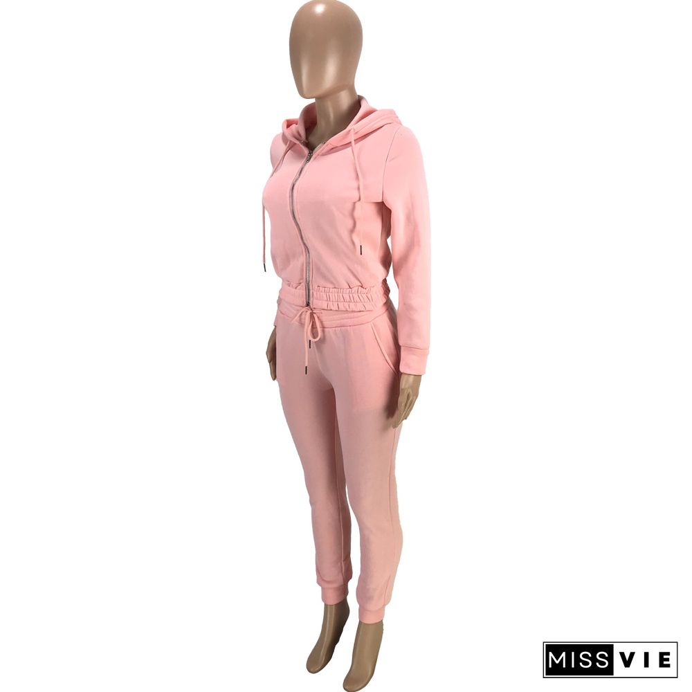 Thickened Zipper Hooded Sweatshirt And Pants Set