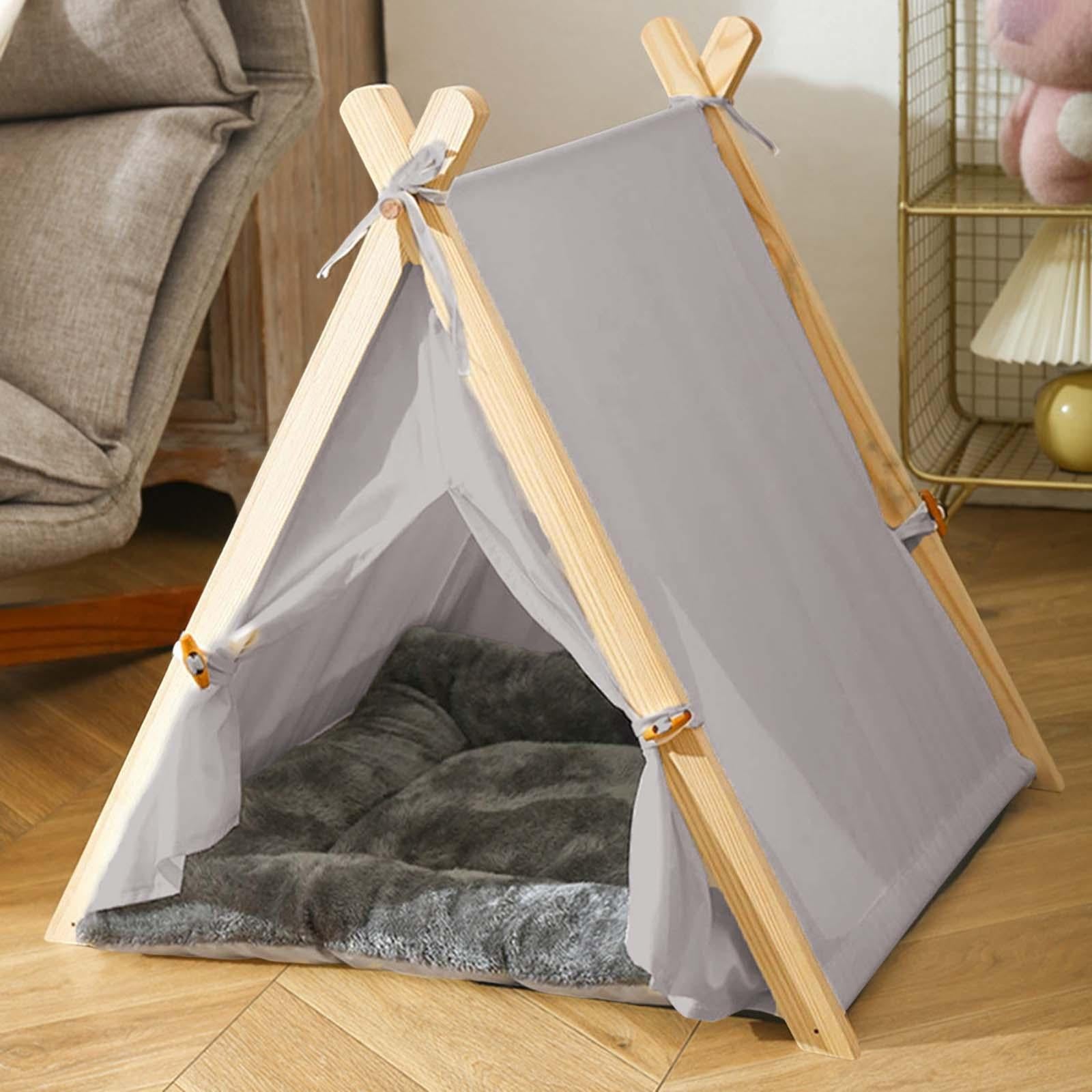 Dog Teepee Bed House Dogs Tent Nest with Removable Cushion Anti Slip Comfort Hut Light Grey