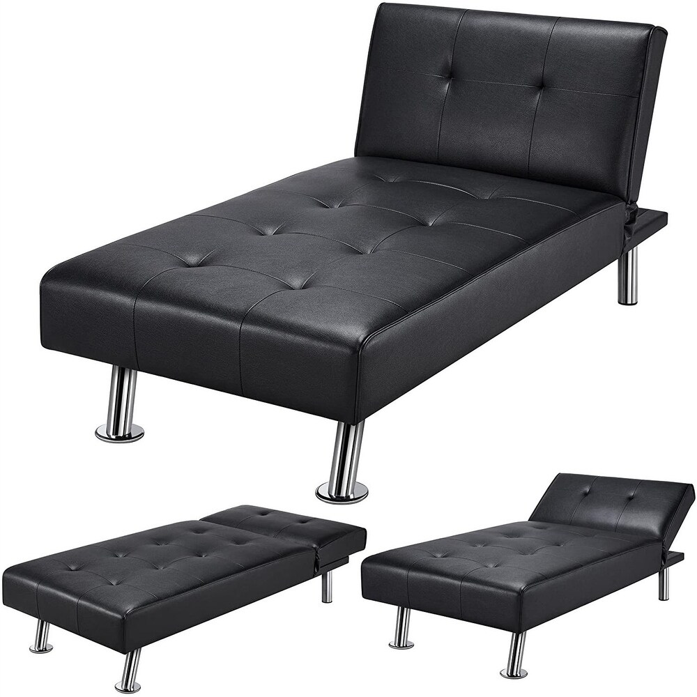 Modern Faux Leather Chaise Lounge Recliner Sleeper Sofa   66\