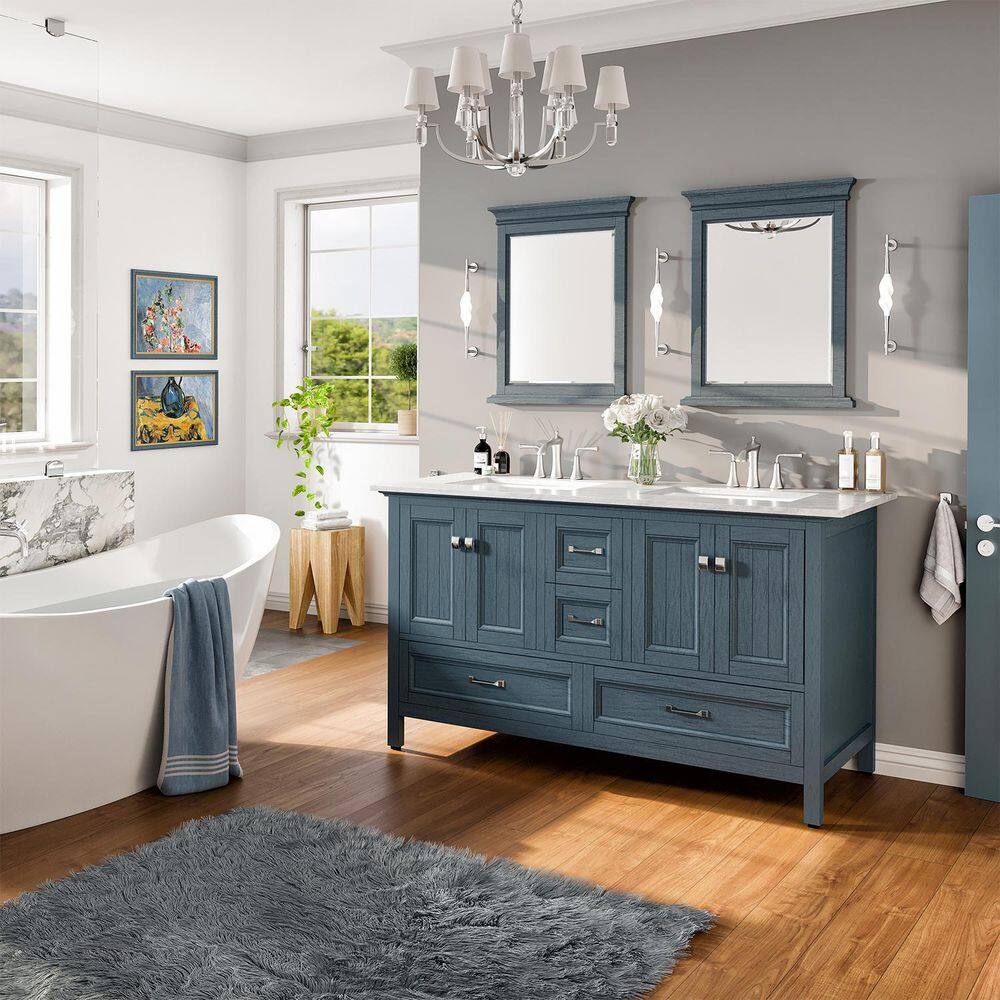 Eviva Britney 60 in. W x 22 in. D x 34 in. H Double Bath Vanity in Ash Blue with White Carrara Marble Top with White Sinks EVVN612-60AB