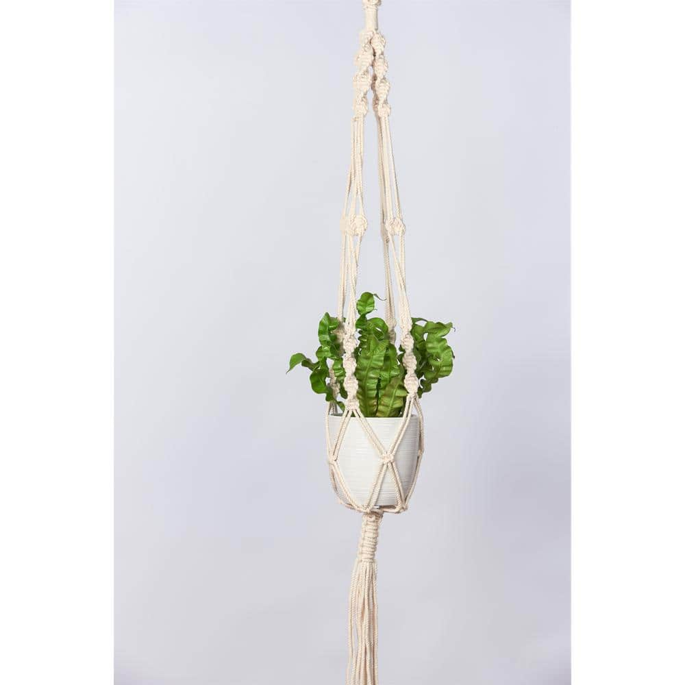 Primitive Planters 42 in. Ivory Woven Cotton Twisted Cord Plant Hanger 9055