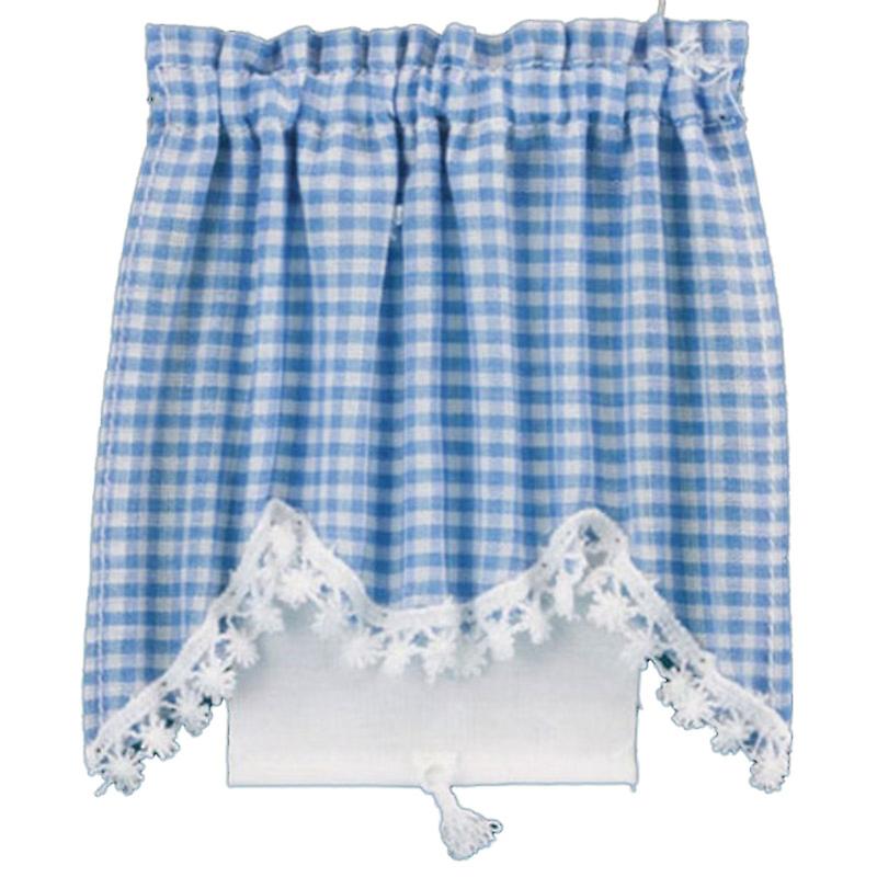 Dolls House Blue Gingham Curtain andamp; Roller Blind Miniature Window Accessory