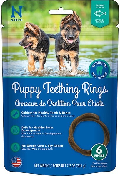 N-Bone Puppy Teething Rings Salmon Flavor Dog Treats， 6 count