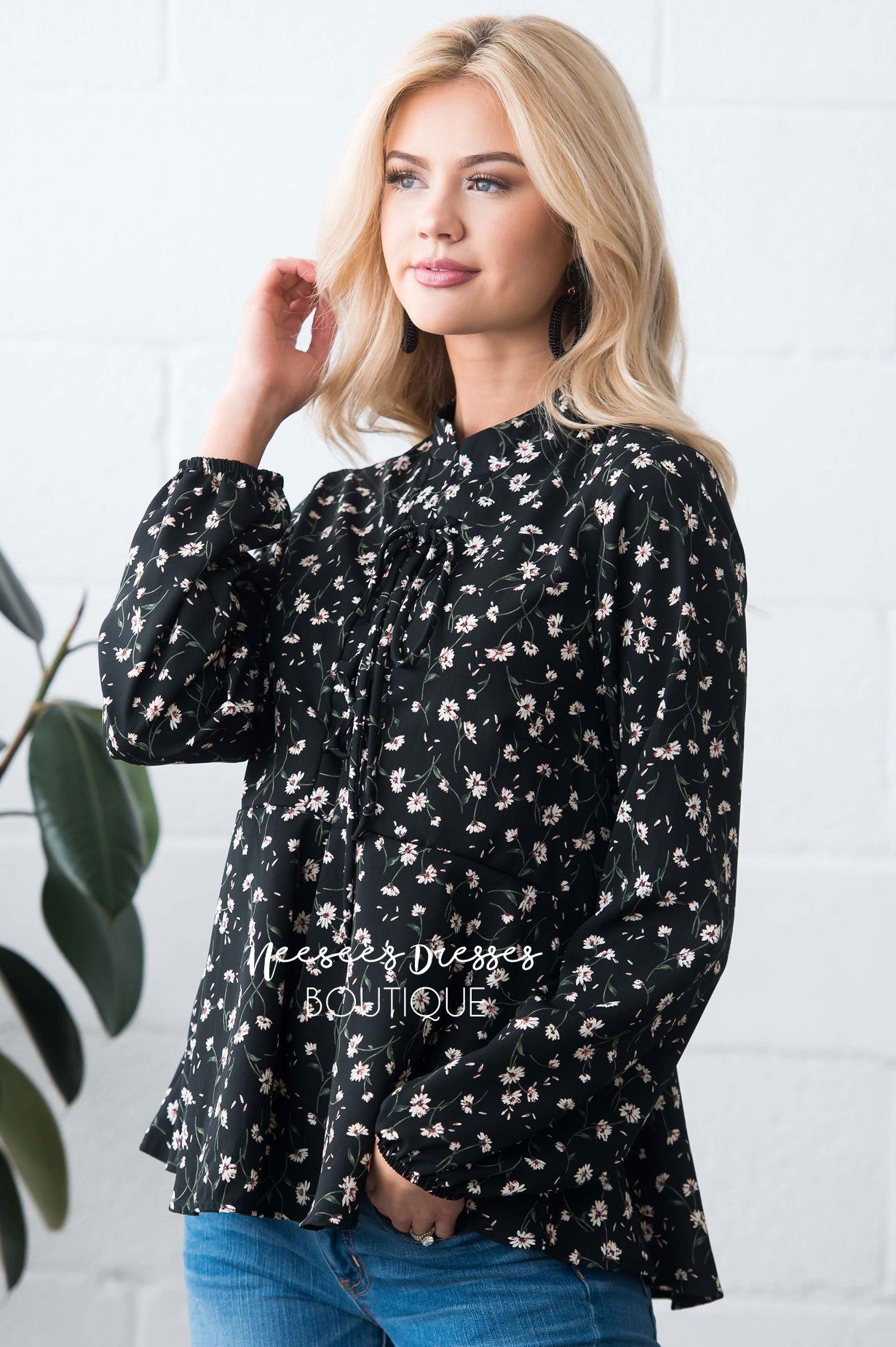 Lace Up Floral Peplum Blouse