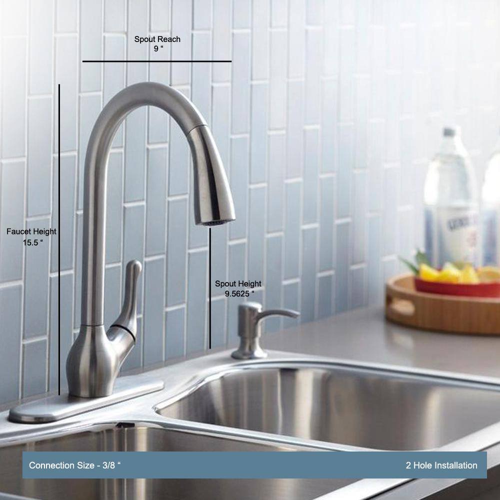 KOHLER Barossa Single-Handle Pull-Down Sprayer Kitchen Faucet with SoapLotion Dispenser in Vibrant Stainless K-R776-SD-VS