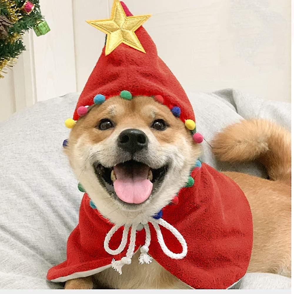 Pet Christmas Costume Puppy Xmas Cloak With Star And Pompoms Cat Santa Cape With Santa Hat Party  Small To Medium Sized Dog