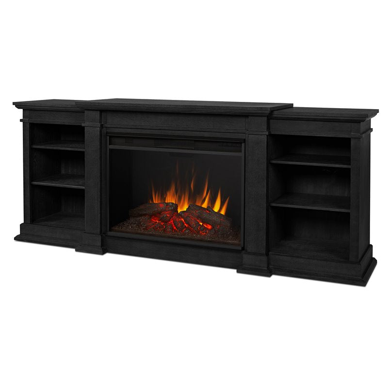 Real Flame Eliot Grand 81.13" Solid Wood and Glass Electric Fireplace in Black