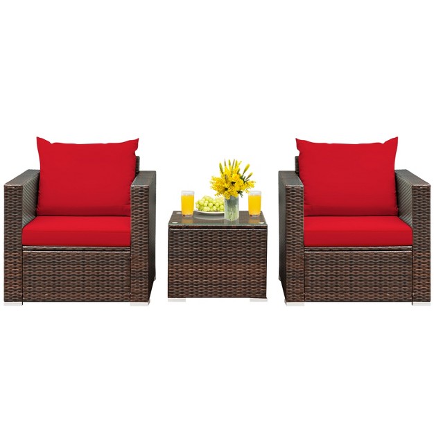 Tangkula 3pcs Patio Rattan Furniture Set With 2 Cushioned Sofas amp Coffee Table For Outdoor Turquoise black navy red brown