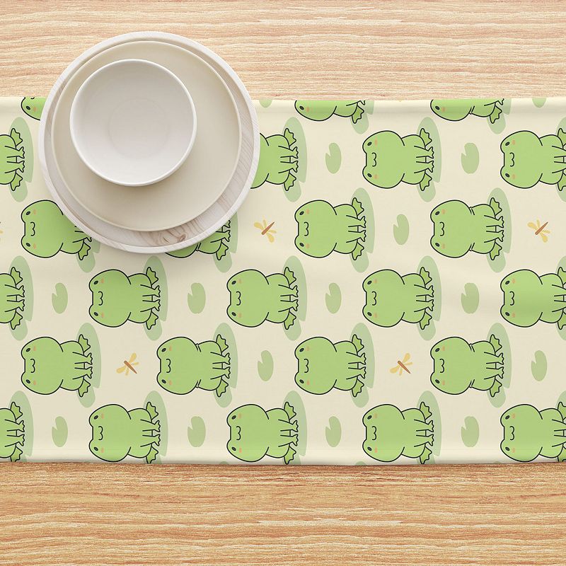 Table Runner， 100% Cotton， 16x108， Frog Illustration