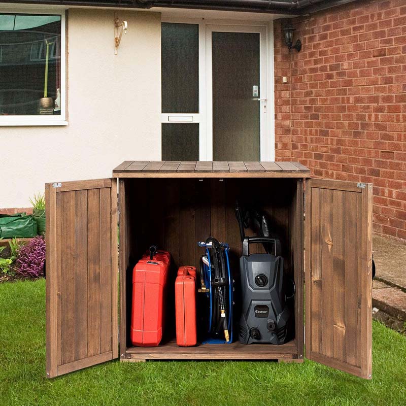 2.5 x 2 FT Outdoor Storage Cabinet with Double Doors, Wood Garden Shed, Outside Tool Shed