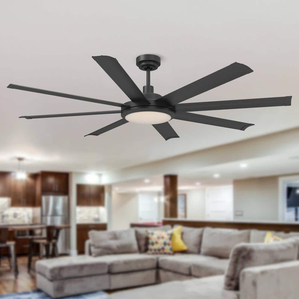 Parrot Uncle Kaitylyn 60 in Matte Black Downrod Mount LED Ceiling Fan with Light and Remote Control