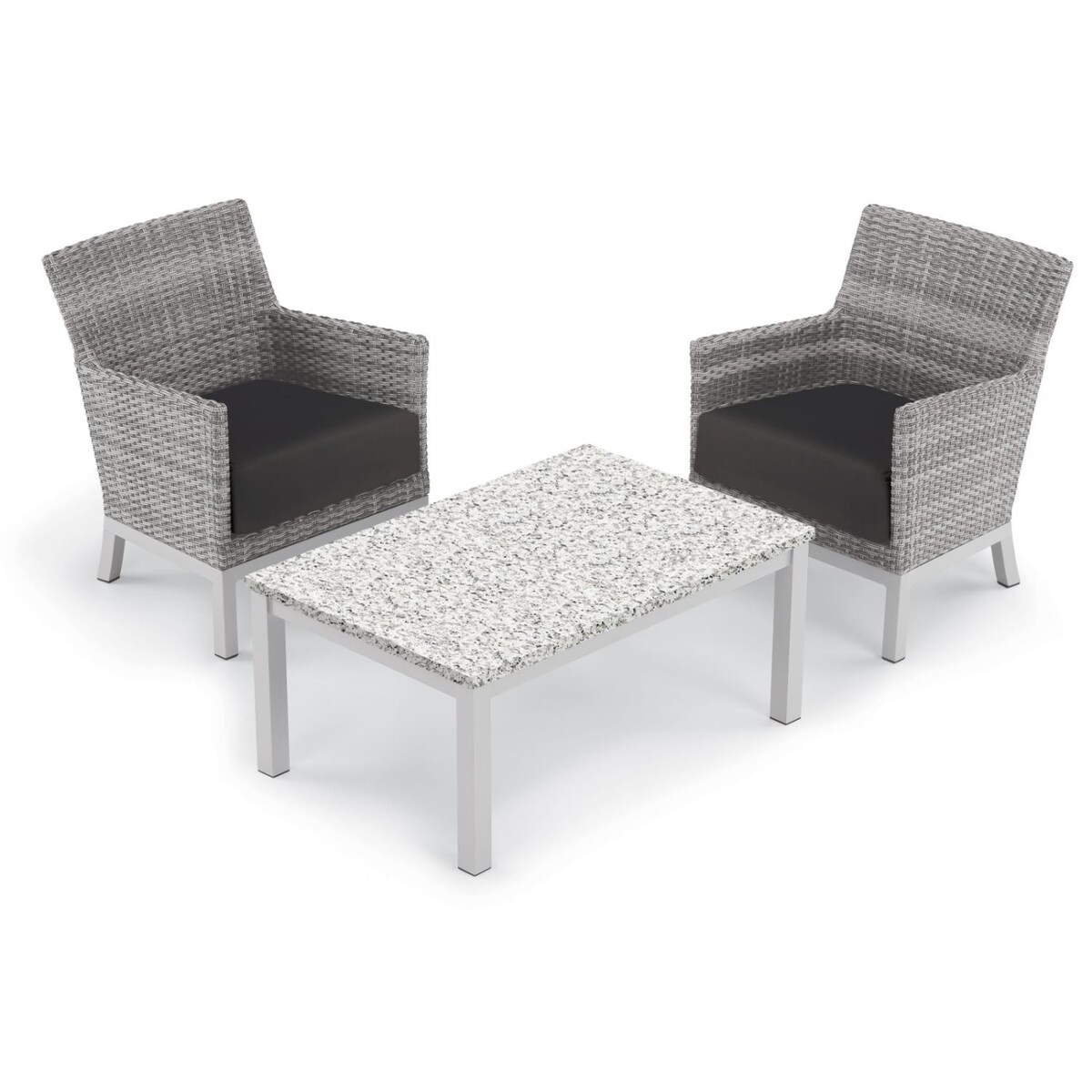 Argento 3 Piece Wicker Patio Conversation Set W/ Lite-Core Ash Coffee Table and Jet Black Cushions By Oxford Garden