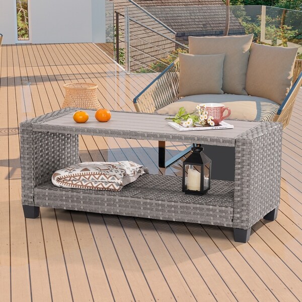 LIVOOSUN Patio HIPS Side Table，Rectangular Rattan Coffee Table