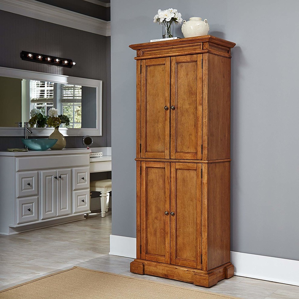 Classic Pantry Storage Cabinet  Solid Wood Frame With Diamond Carving Details   Traditional   Accent Chests And Cabinets   by Decor Love  Houzz