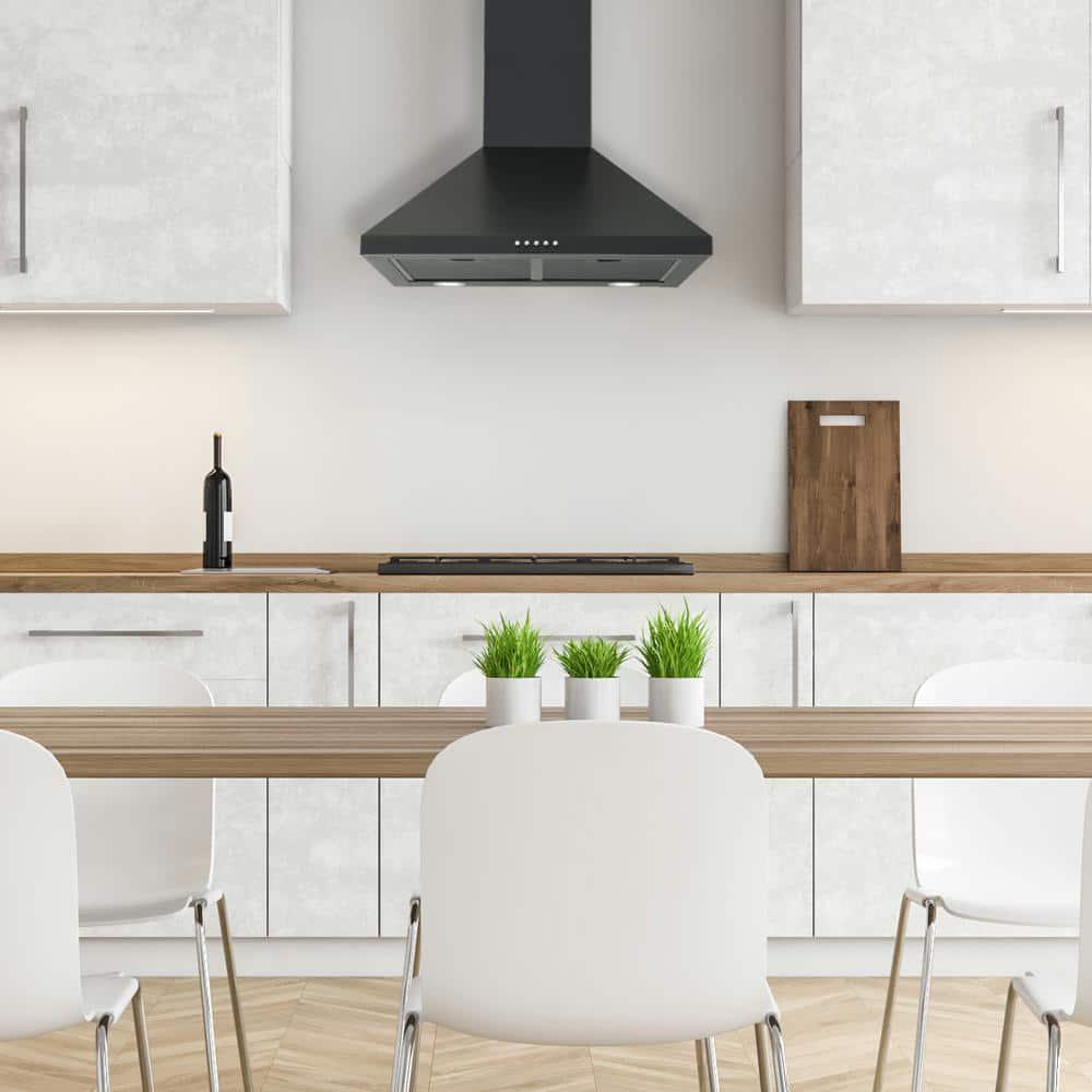 Ancona 24 in 440 CFM Convertible Wall Mount with Light Pyramid Range Hood in Matte Black