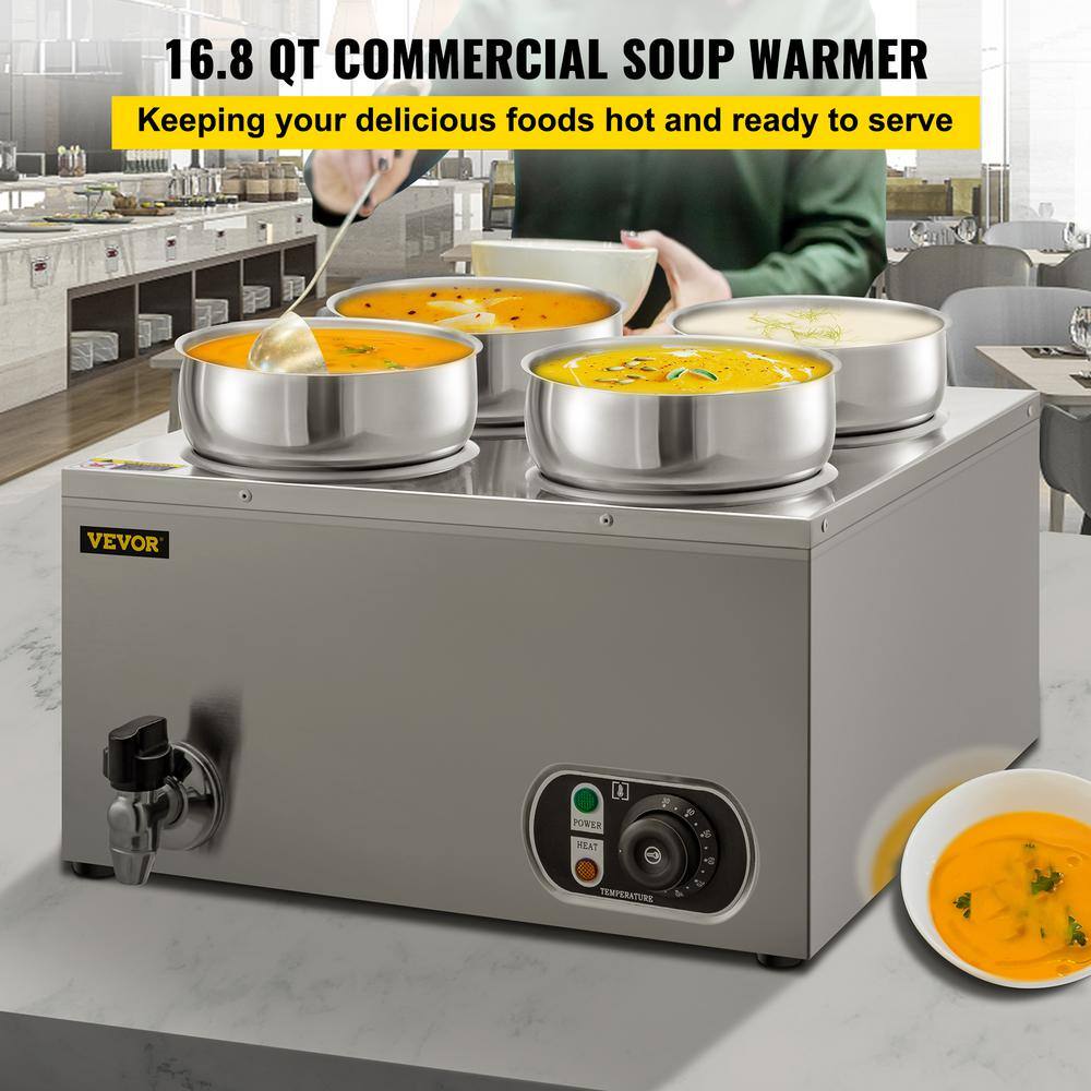 VEVOR Commercial Food Warmer 16.8 qt. Capacity Electric Soup Warmer Adjustable Temp Stainless Steel Bain Marie Food Warmer TT4G4LBWTT0000001V1