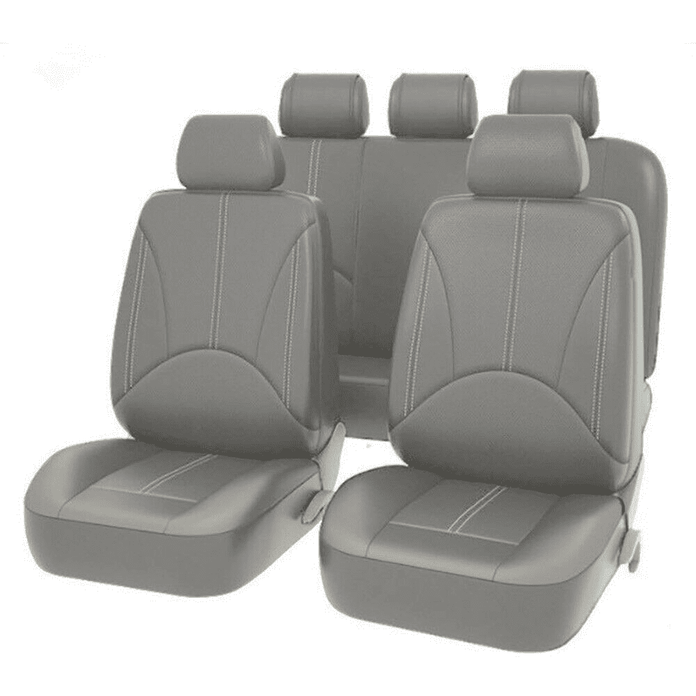 9PCS PU Leather Universal Car Seat Covers Full Set，Luxury Leather Soft Waterproof Gray for Cars SUV Sedan