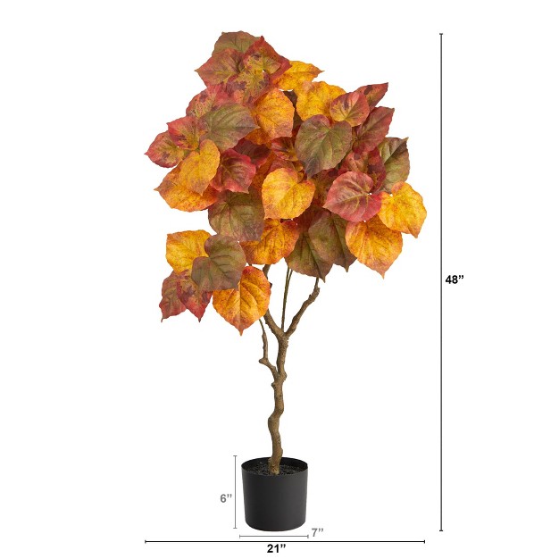 Nearly Natural 4-ft Autumn Umbrella Ficus Fall Artificial Tree