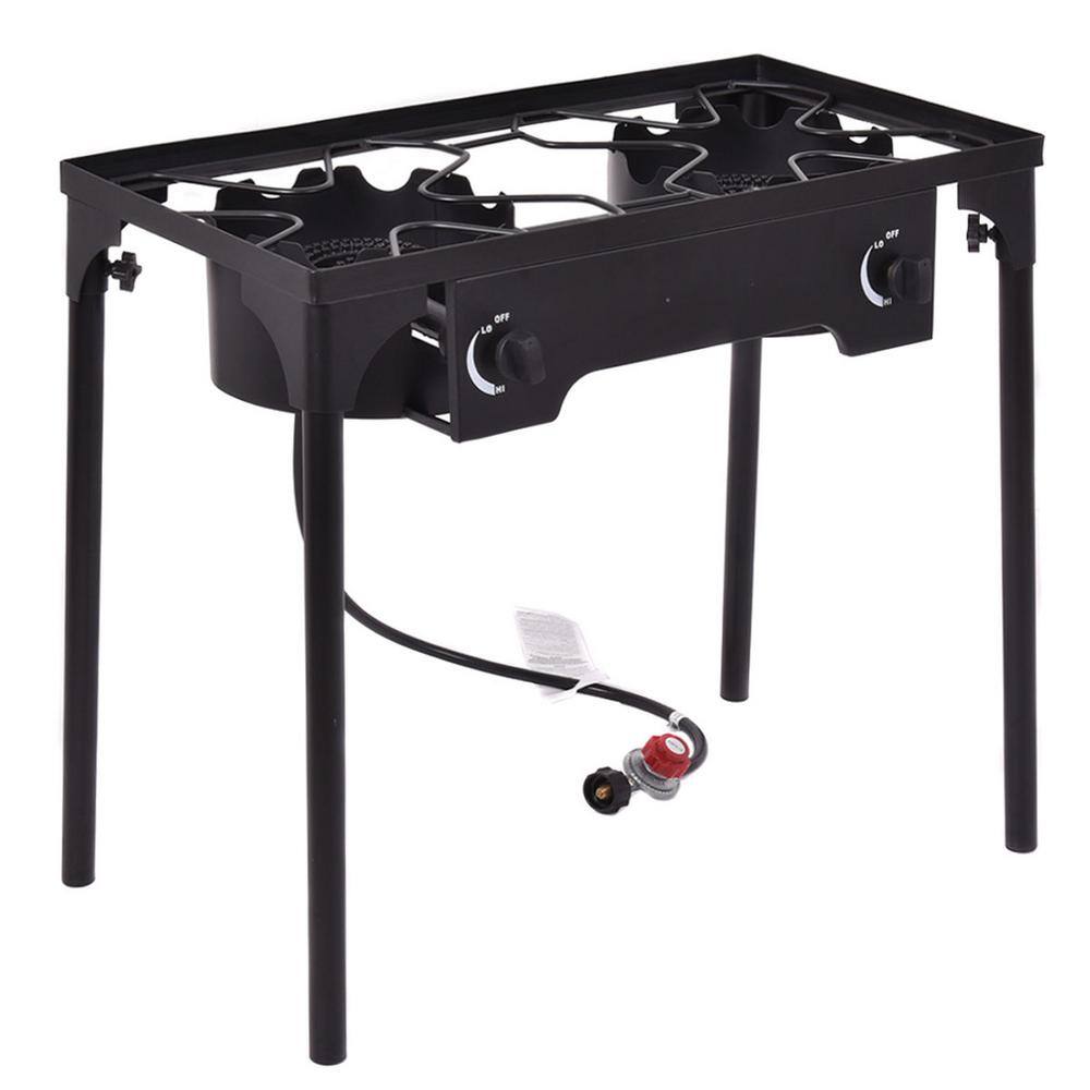 Costway 150000-BTU Cast Iron Double Burner Gas Propane Cooker Outdoor Camping Picnic Stove Stand BBQ Grill OP3078