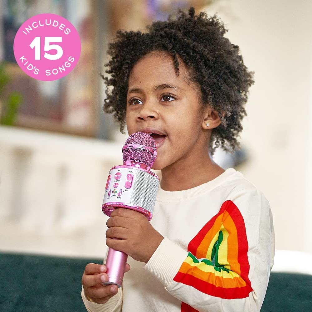 Move2Play Kids Star Karaoke， Kids Bluetooth Microphone， + 15 Pre-Loaded Nursery Rhymes， Boy and Girls Toy， Gift for 2， 3， 4， 5， 6+ Years Old