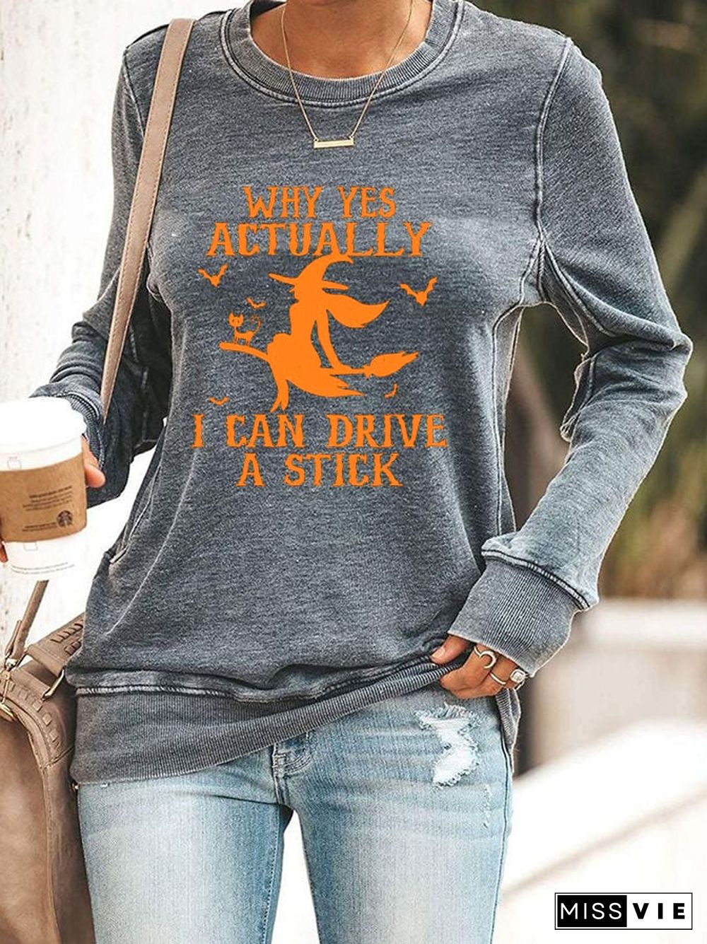 Women's Halloween Why Yes Actually I Can drive A Stick Printed Sweatshirt