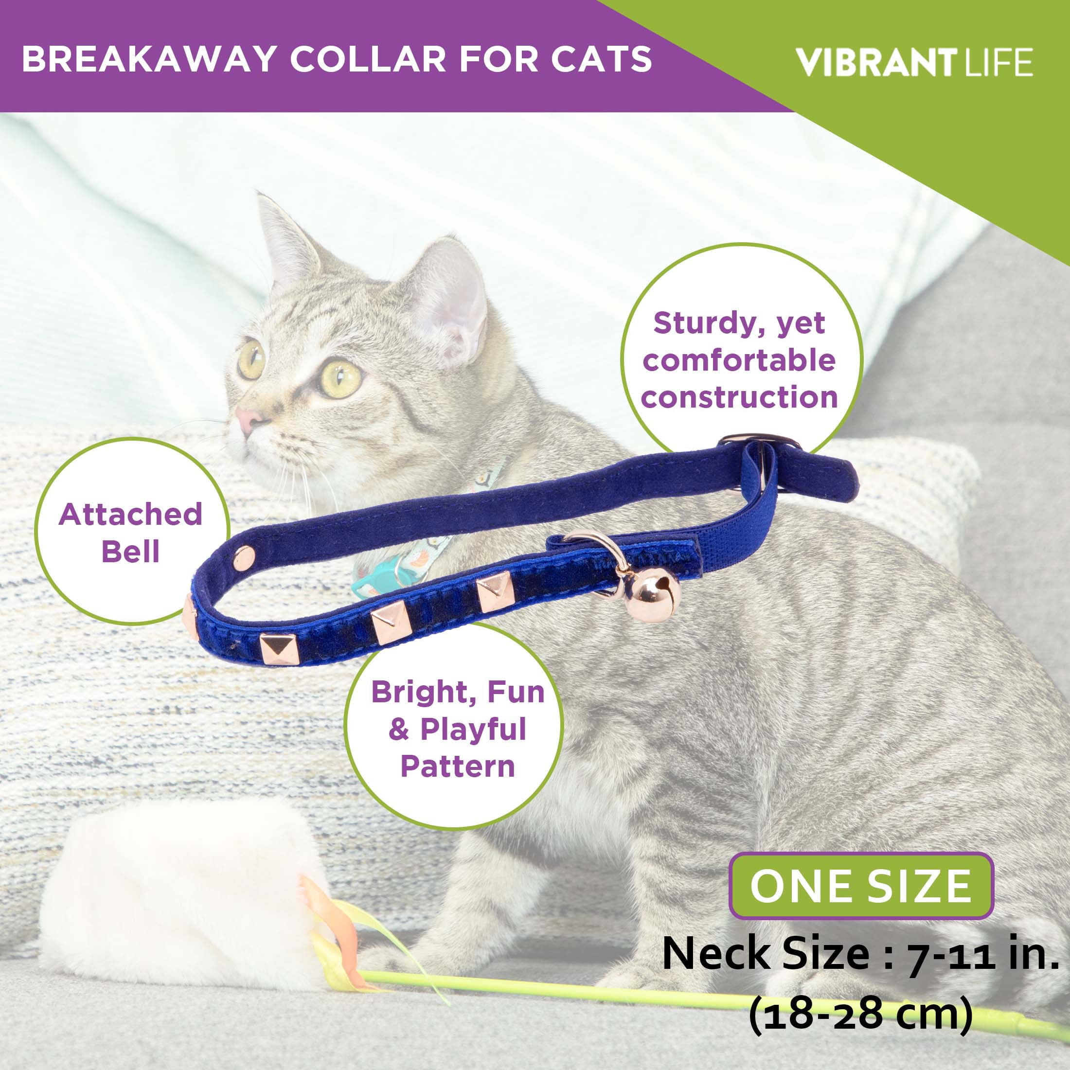 Vibrant Life 2-Pack Navy Stud and Rose Gold Textured Vegan Leather Cat Collar， One Size