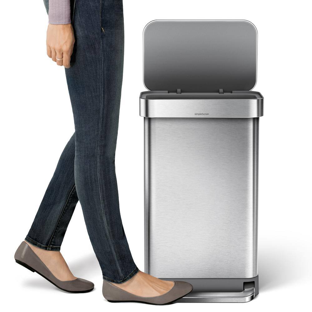 simplehuman 45-Liter Nano-Silver Clear Coat Brushed Stainless Steel Rectangular Liner Rim Step-On Trash Can CW2024