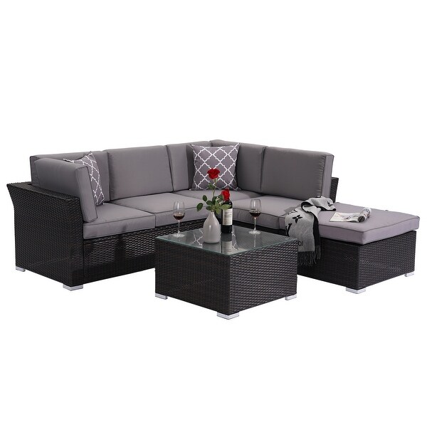 4 pieces Outdoor Patio Furniture Rattan Conversation Sofa Sectional Sets - Overstock - 33808766