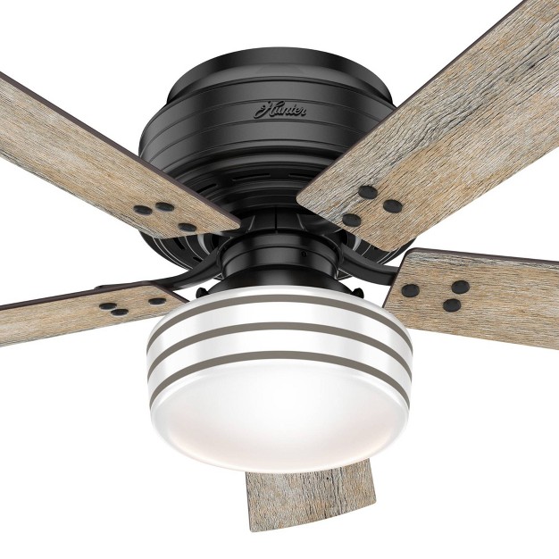 Cedar Key Low Profile Ceiling Fan With Remote Black includes Led Light Bulb Hunter Fan