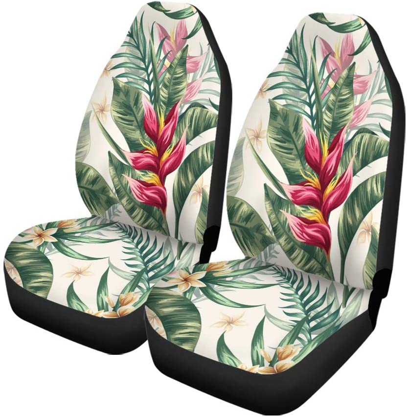 FMSHPON Set of 2 Car Seat Covers Tropical Flowers Watercolor Universal Auto Front Seats Protector Fits for Car，SUV Sedan，Truck