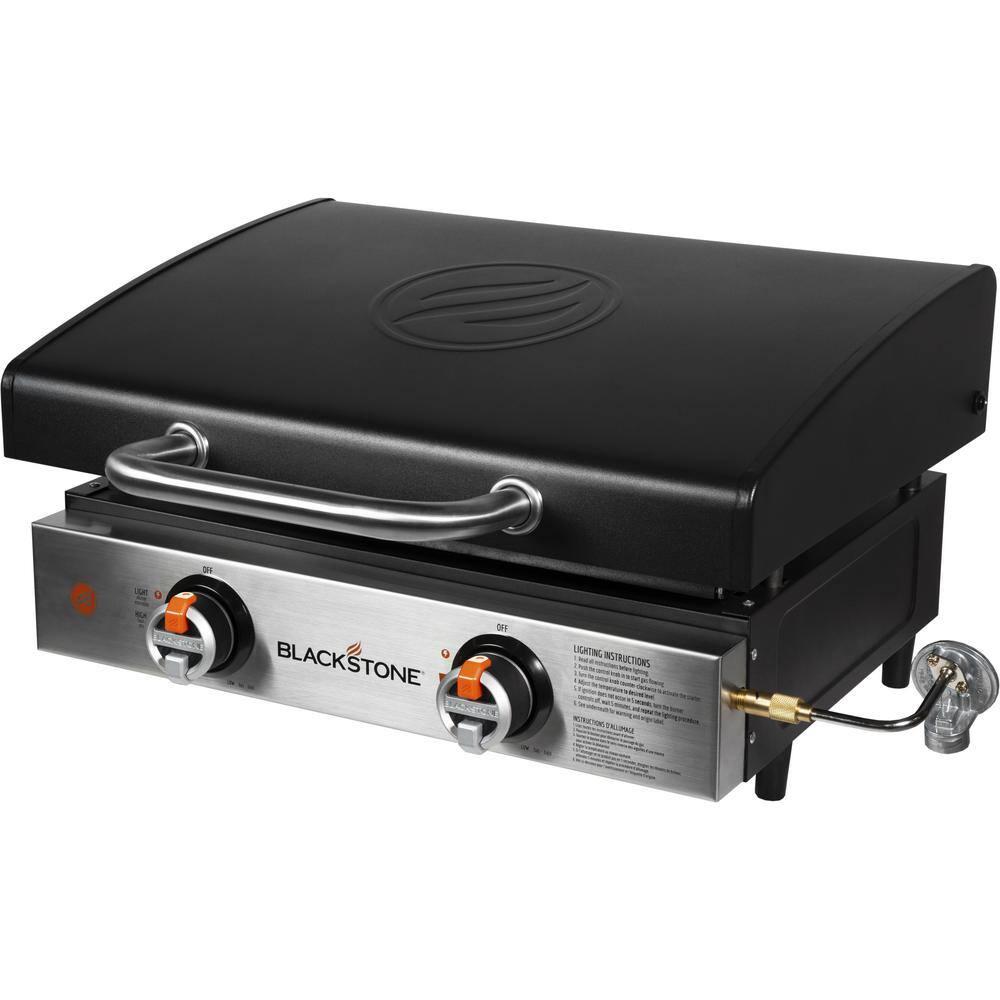 Blackstone 1813 22 in. 2 Burner and Stainless Steel with Hood Tabletop Griddle in Black