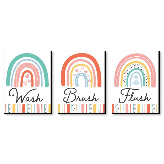 Big Dot Of Happiness Hello Rainbow Boho Kids Bathroom Rules Wall Art 7 5 X 10 Inches Set Of 3 Signs Wash Brush Flush